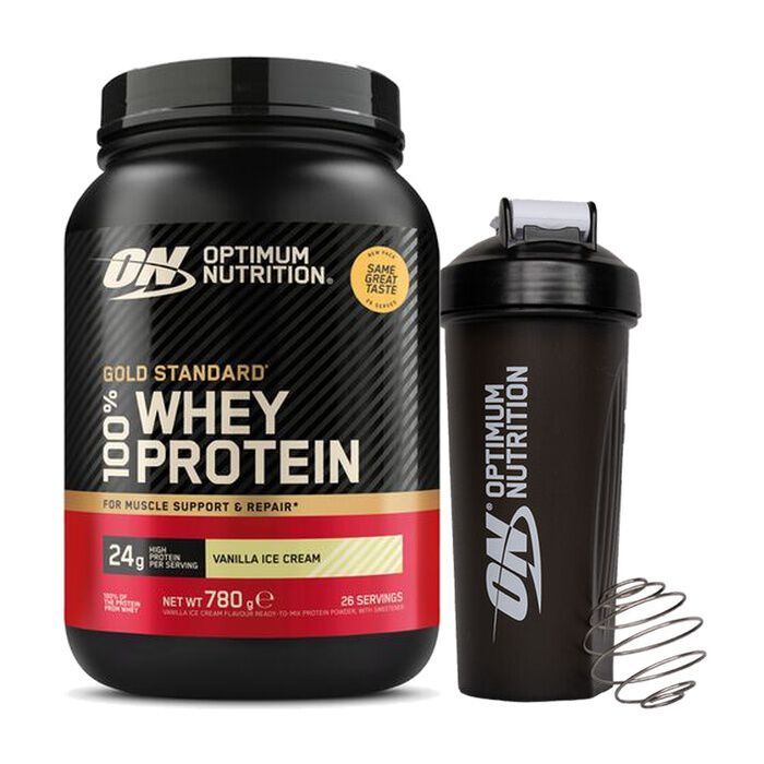 Optimum Nutrition 100% Whey Gold Standard 780 g + Shaker p&aring; kj&oslash;pet
