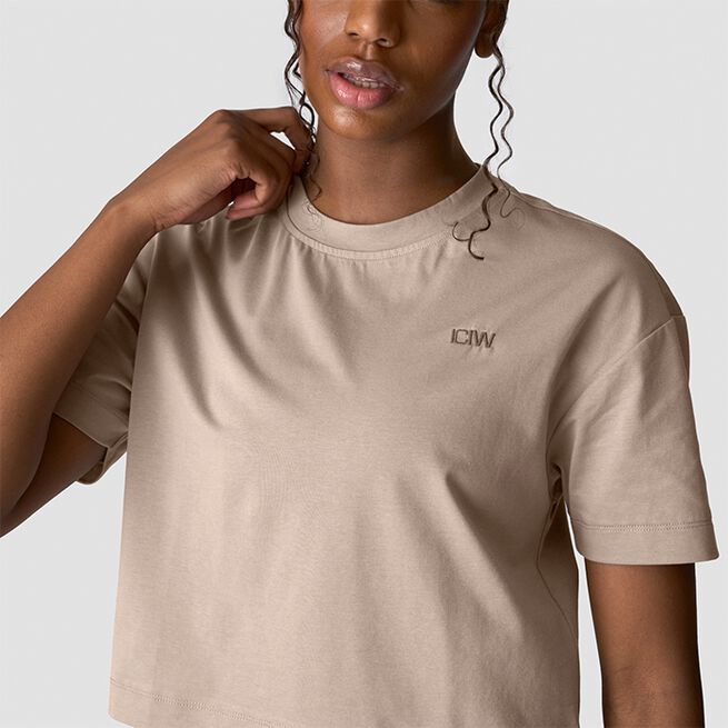 Everyday Cotton Cropped T-shirt, Greige