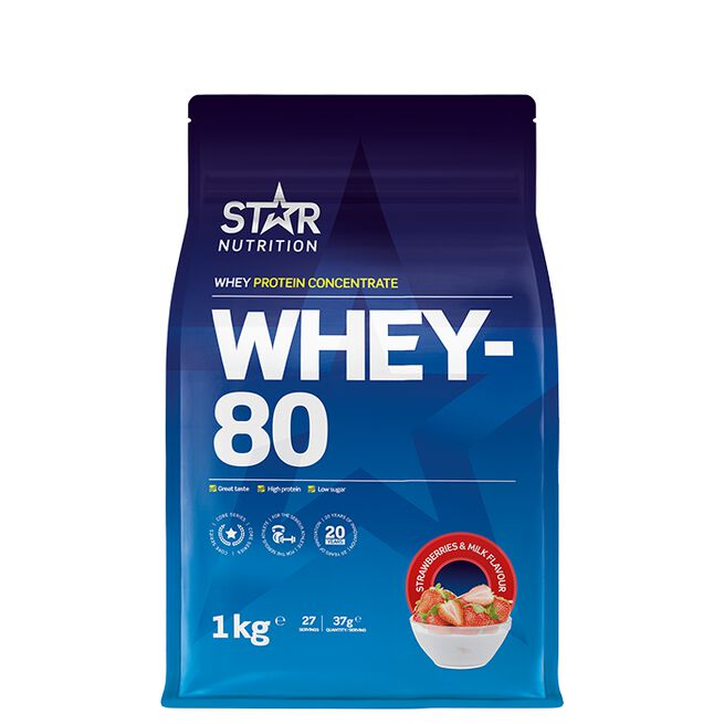 Whey-80 Myseprotein 1 kg Jordgubbar & Mjölk