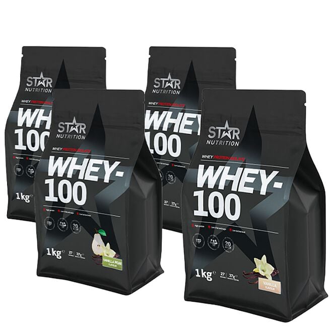Mix&Match: 4 x Whey-100 Myseprotein 1 kg