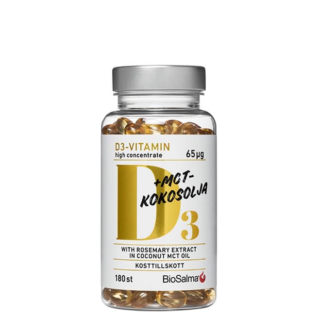 Vitamin D3 65μg i MCT-kokosolje 180 kapsler