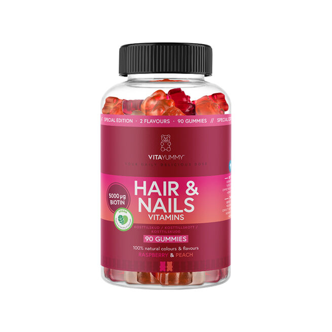Hår & Negler Vitaminer 90 Gummies Bringebær Fersken