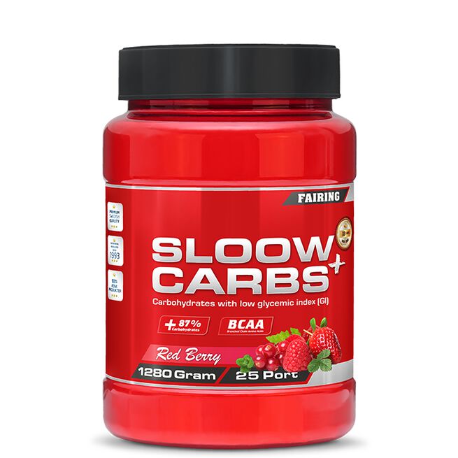 Sloow Carbs+ Sportsdrikkpulver 1,28 kg Red Berry