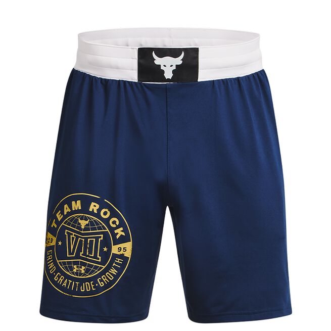 UA Project Rock Boxing Shorts, Academy/White/Field Yellow