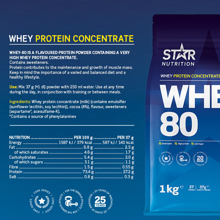 Whey-80 Myseprotein 1 kg Double Rich Chocolate