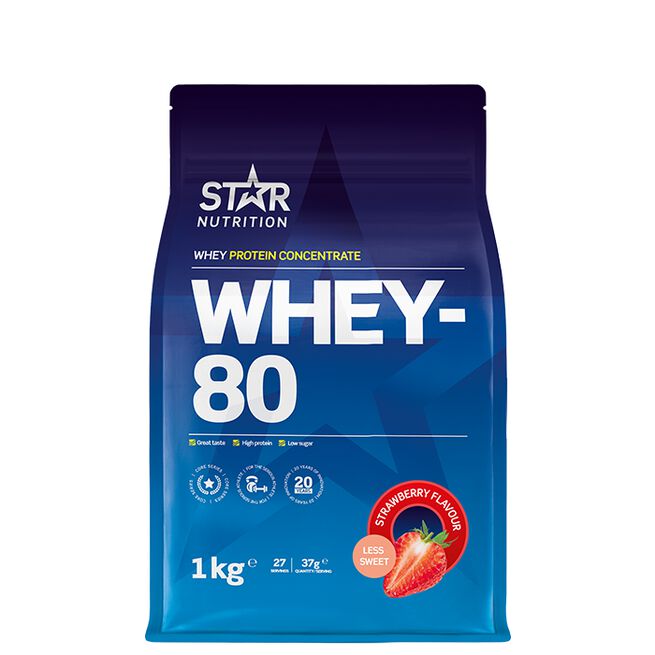 Whey-80 Myseprotein 1 kg Jordgubb Less Sweet (NEW)