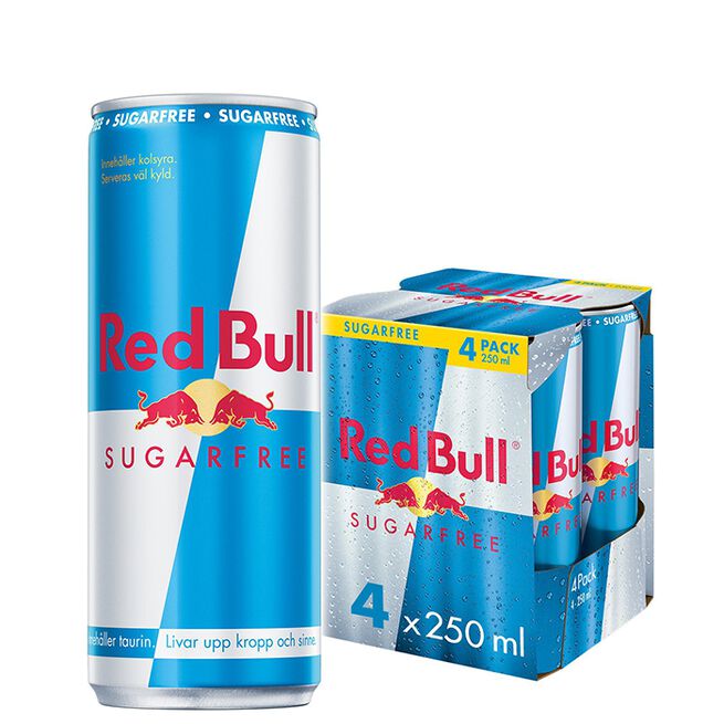 4 x Red Bull Energidryck, 250 ml, Sockerfri 