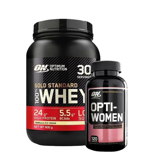 100 % Whey Gold Standard Myseprotein 908 g + Opti-Women, 120 kapsler