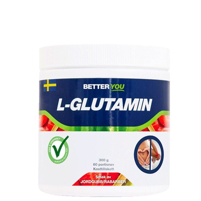 Naturlig L-Glutamin 300 g Jordbær Rabarbra Jordgubb/Rabarber
