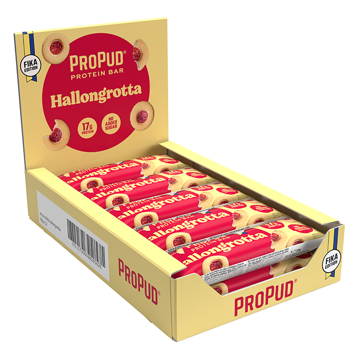 12 x ProPud Protein Bar, 55 g, Hallongrotta
