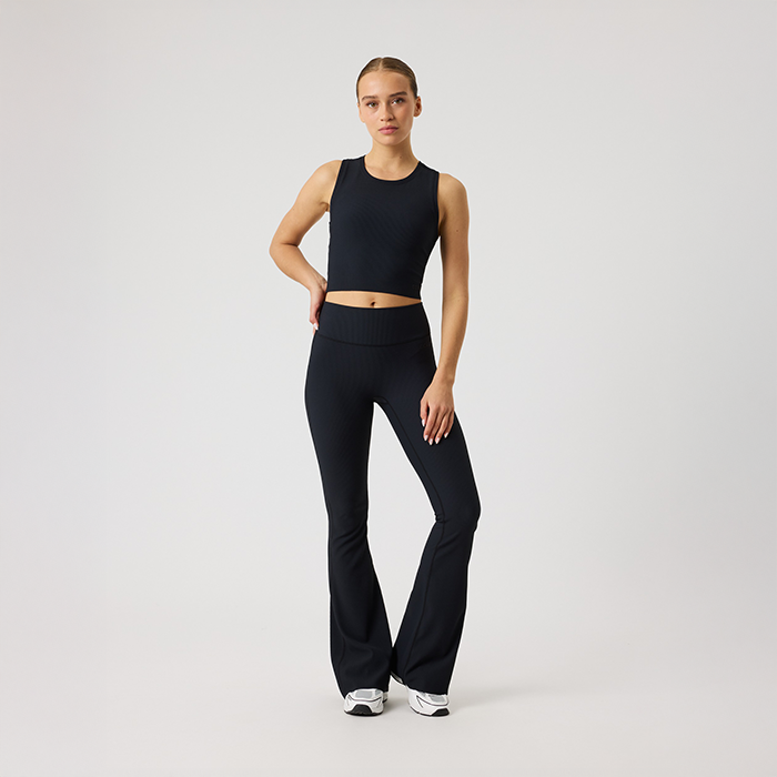 Studio Ribbed Flare Tights Svart