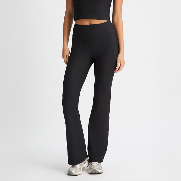 Ribbestrikkede Flare Tights Svart