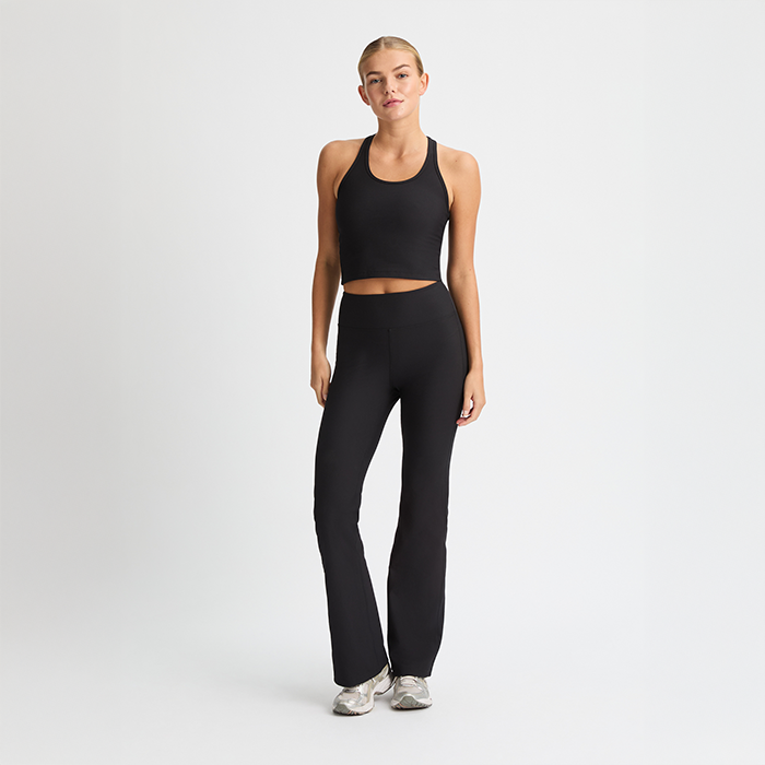 Ribbestrikkede Flare Tights Svart