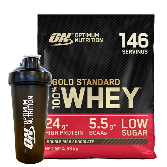 Optimum Nutrition 100% Whey Gold Standard Myseprotein 4545 g + Optimum Shaker 900 ml, Black