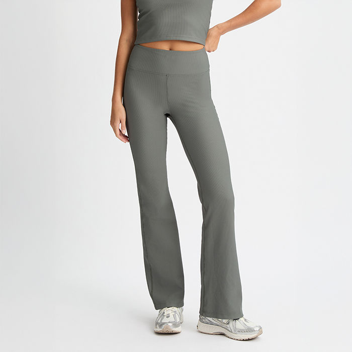 Ribbestrikkede Flare Tights Grønn