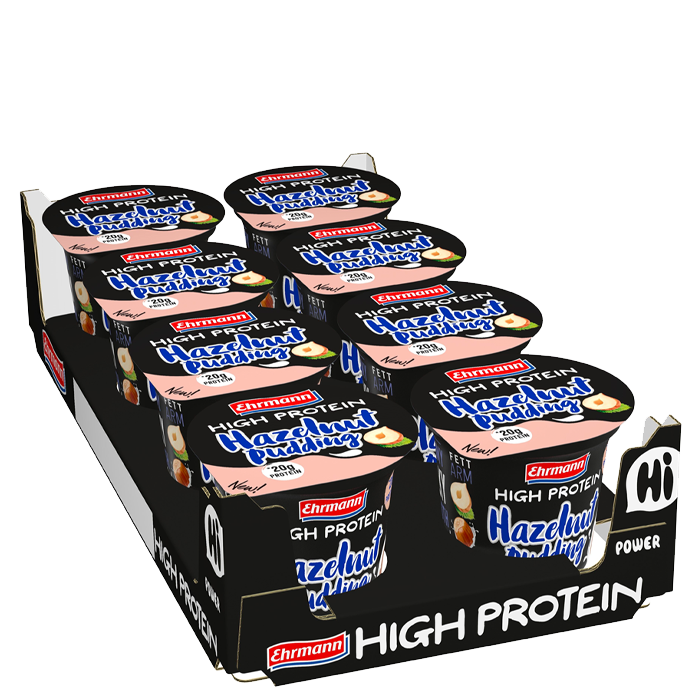 8 x Ehrmann Protein Pudding, 200 g, Hazelnut, Kort datum