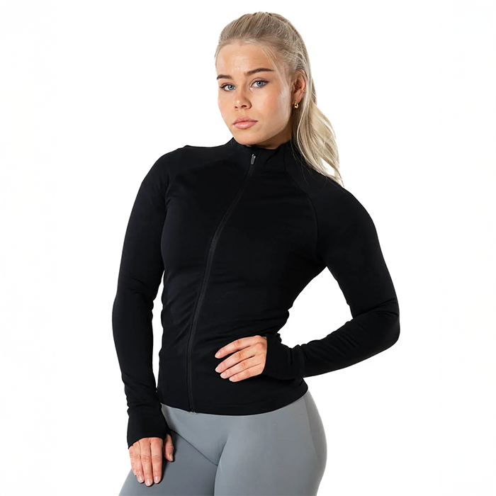 Aura Seamless Zip Langermet Svart
