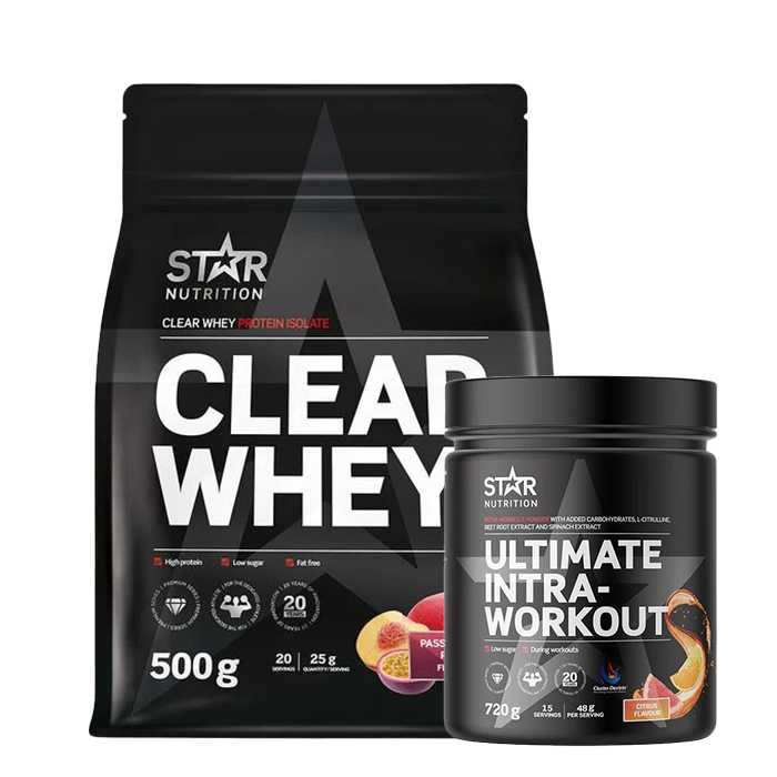 Clear Whey Myseprotein 500 g + Ultimate Intra Workout Karbohydratpulver 720 g