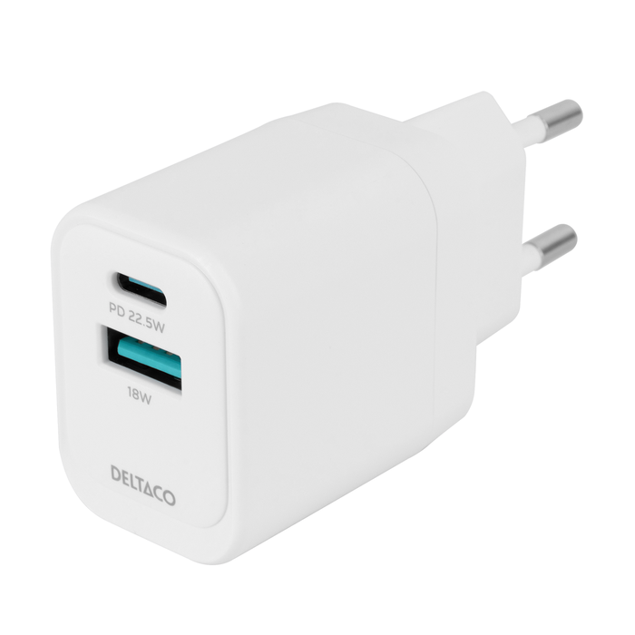 Deltaco USB-Väggladdare 1x USB-A 1x USB-C PD