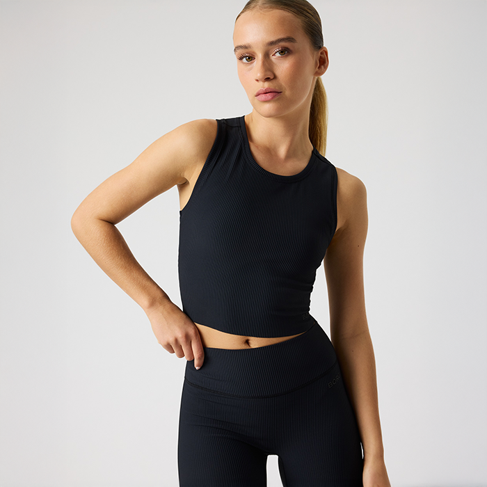 Studio Ribbed Cropped Singlet Svart