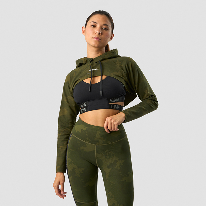 Ultimate Training Cropped Hoodie, Green Camo