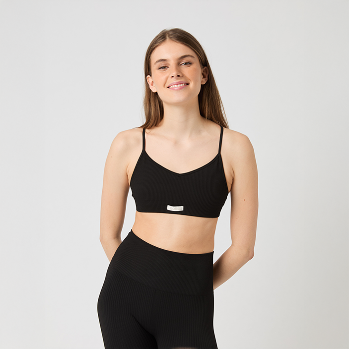 Seamless Ribbed Stropp-BH Svart