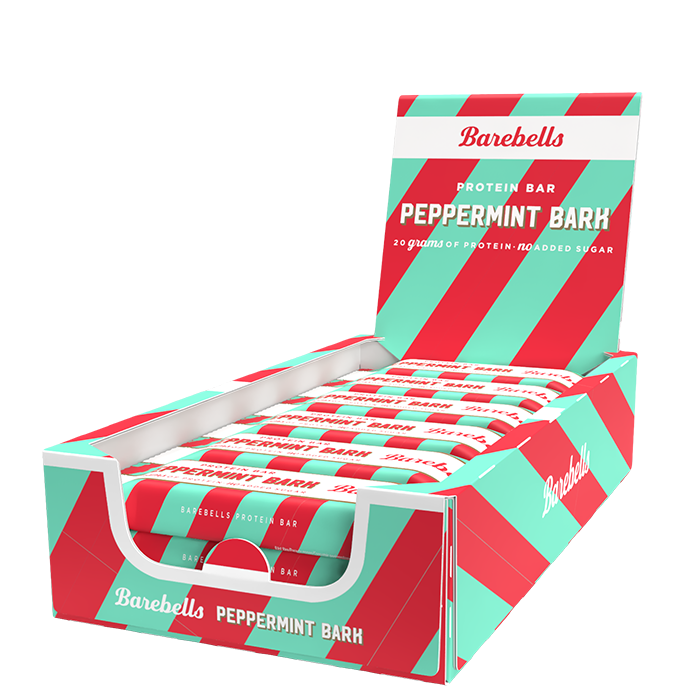 12 x Barebells Protein Bar, 55 g, Peppermint Bark Kort datum Peppermint Bark
