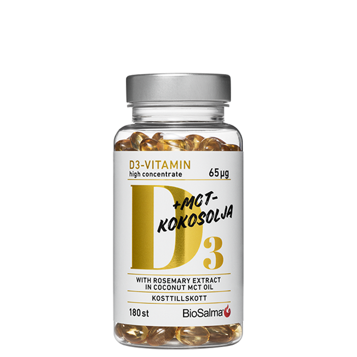 Vitamin D3 65μg i MCT-kokosolje 180 kapsler