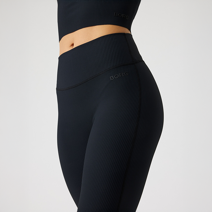 Studio Ribbed Flare Tights Svart
