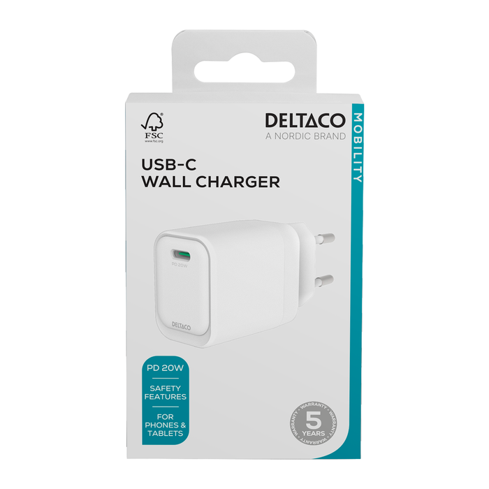 USB-C Vegglader PD 20 W Hvit