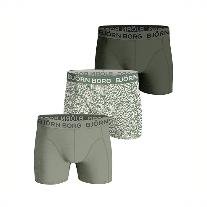 Björn Borg 3P Cotton Stretch Boxer 1721 Grønn Mønster bomull X-Large Herre