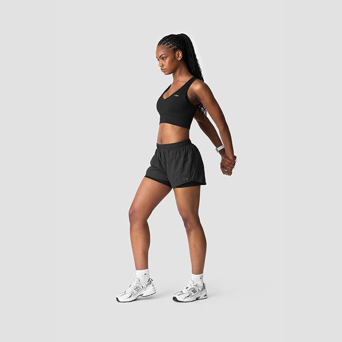 Ribbet Seamless Cropped Trenings-topp Svart