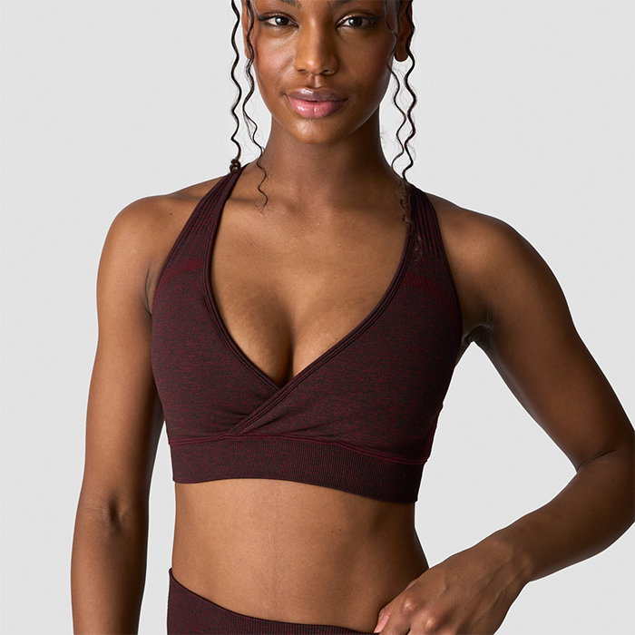 Soft Seamless Adjustable Sports Bra, Burgundy Melange