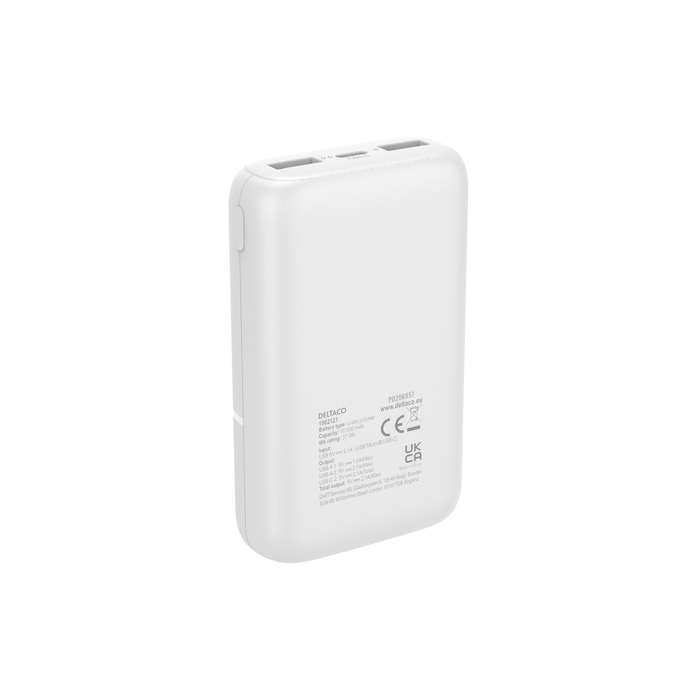 Powerbank 2x USB-A og 1x USB-C Hvit 10 000 mAh