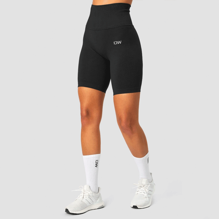 Icaniwill Ribbed define seamless pocket biker shorts, black